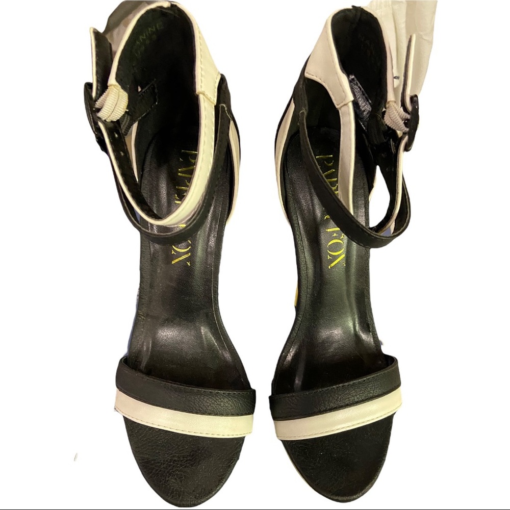 Paper Fox high heels shoes straps color black and yellow straps size 5.5